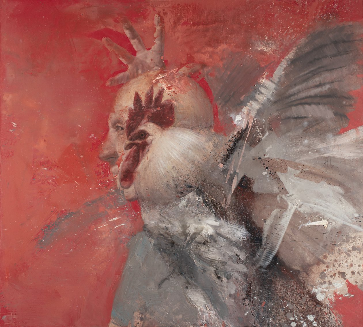 Homem com um galo II, 2021 (óleo sobre tela) de Nicola Pucci