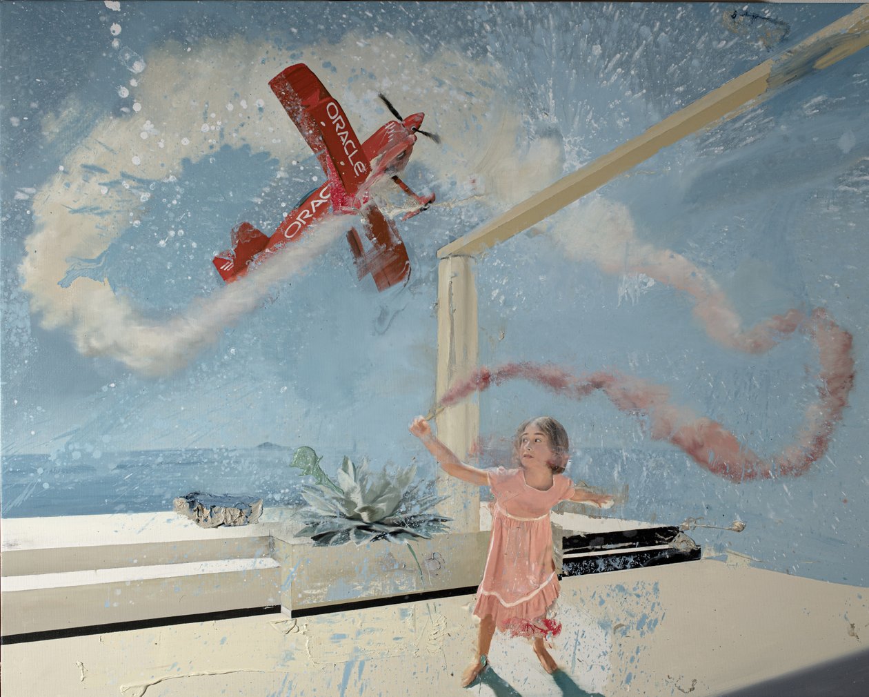 Avião da rapariga fumada, 2022 (óleo sobre tela) de Nicola Pucci