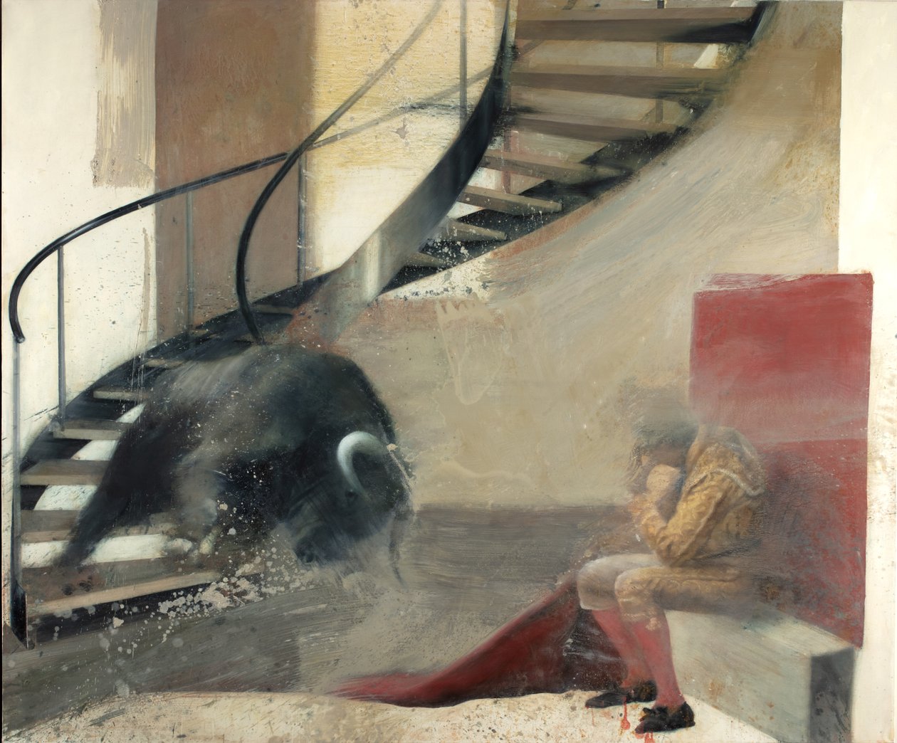 Touro de escada com toureiro I, 2013 (óleo sobre tela) de Nicola Pucci