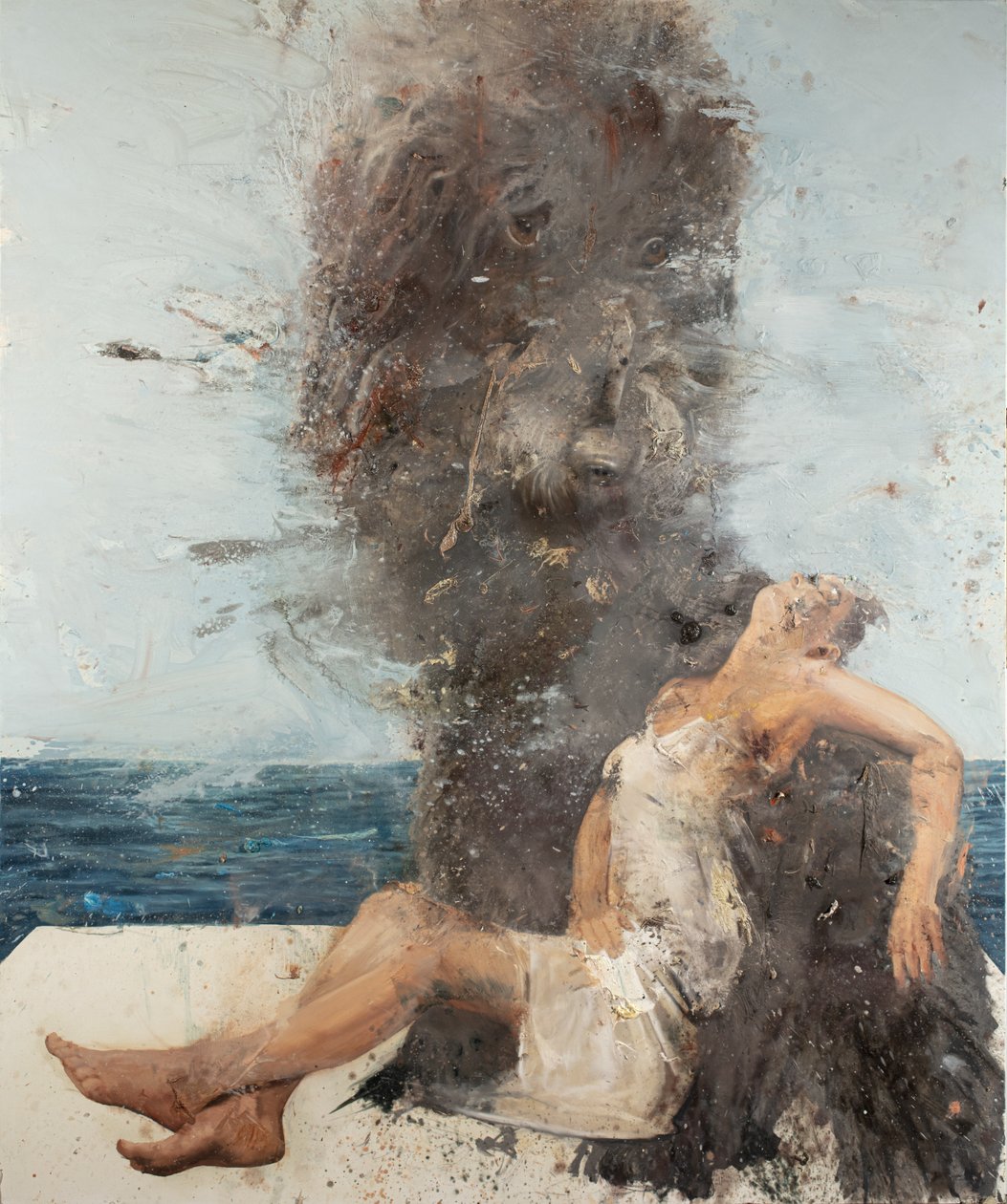 Mulher com cão II, 2021 (óleo sobre tela) de Nicola Pucci