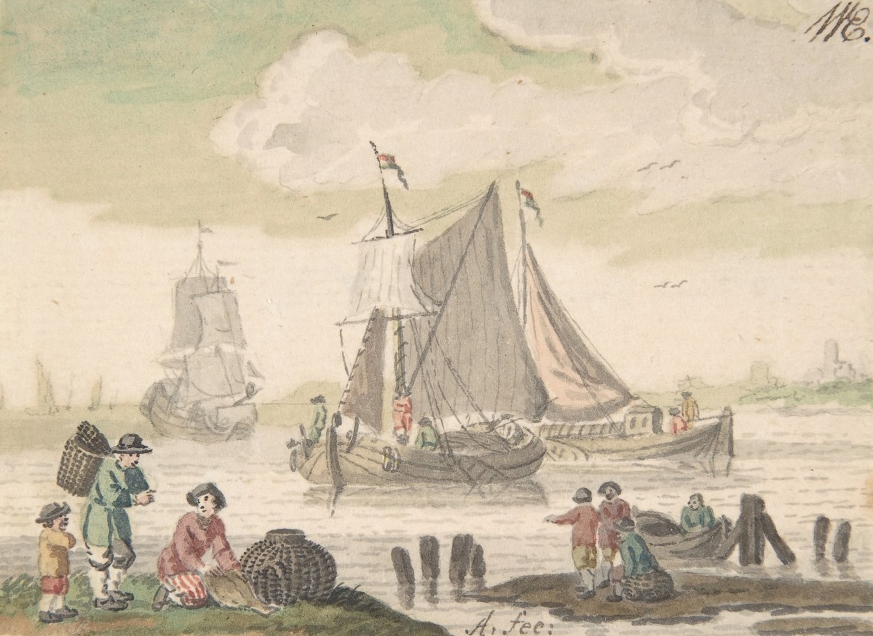 Seascape com seis figuras em primeiro plano, 1733-93. de Nicolaas Aartman