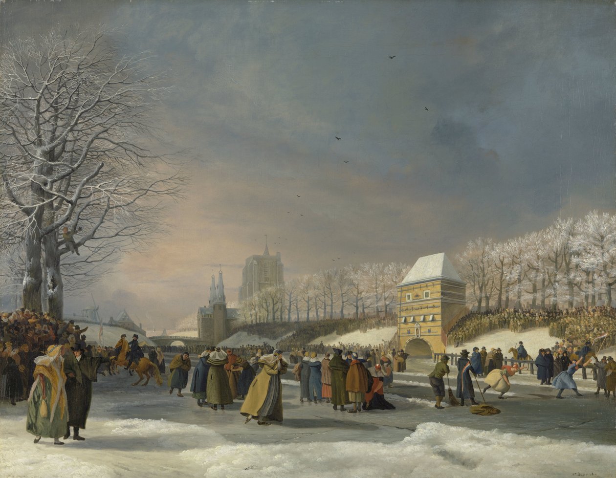 Competição de Patinação Feminina no Stadsgracht em Leeuwarden, 21 de janeiro de 1809 Competição de Patinação no Stadsgracht em Leeuwarden em 21 de janeiro de 1809 de Nicolaas Baur (signed by artist)