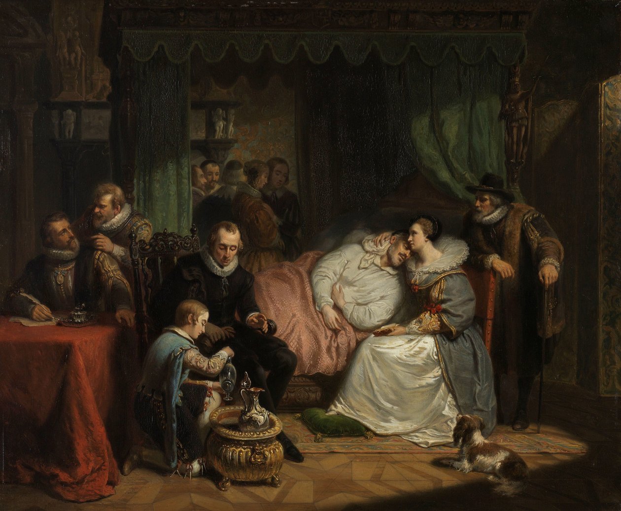 O Príncipe Guilherme I foi cuidado pela sua esposa Charlotte de Bourbon após a Tentativa Abortiva da sua Vida de Jean Jaurequi em Antuérpia em 1582 de Nicolaas Pieneman