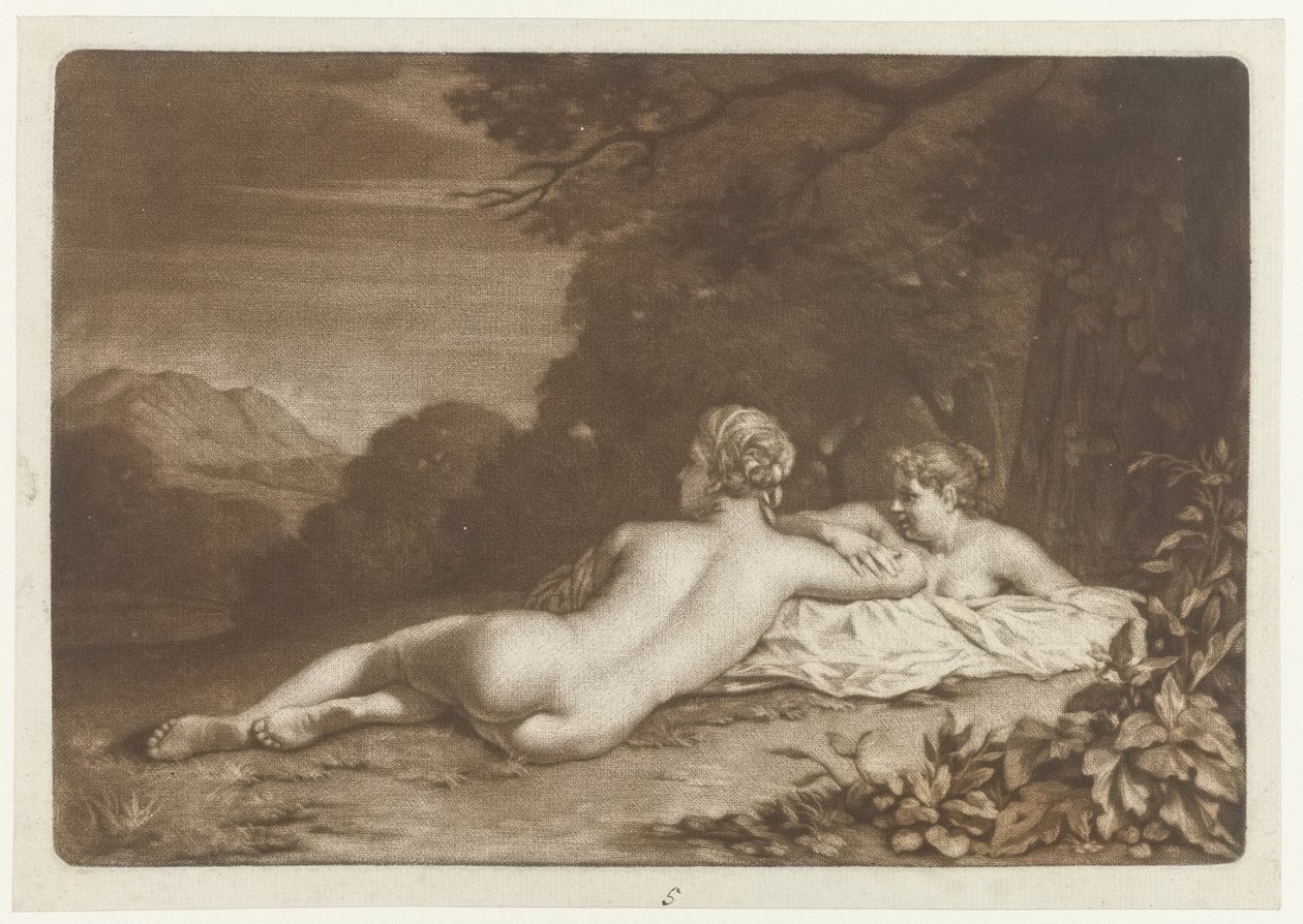 Paisagem com duas ninfas de Nicolaas Verkolje