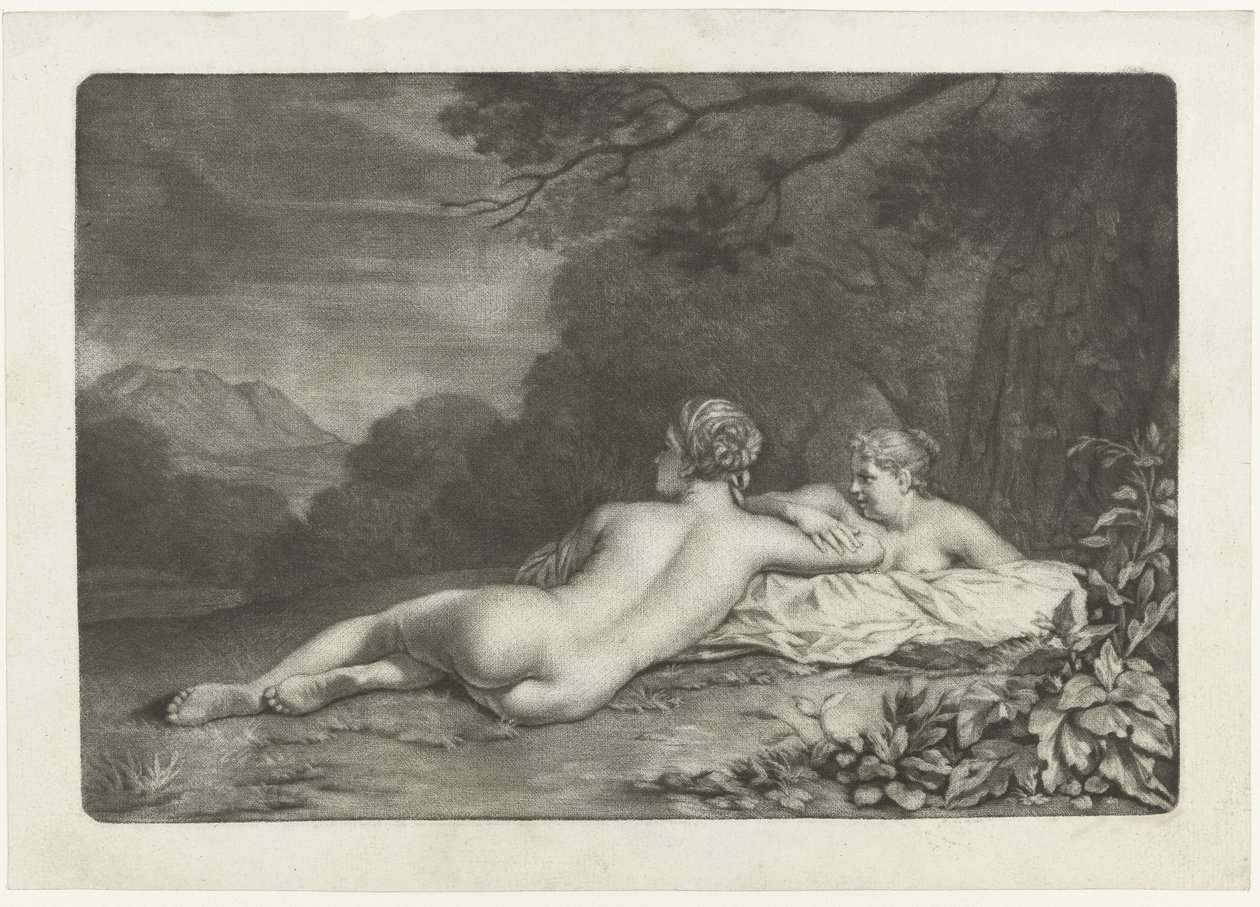 Paisagem com duas ninfas de Nicolaas Verkolje