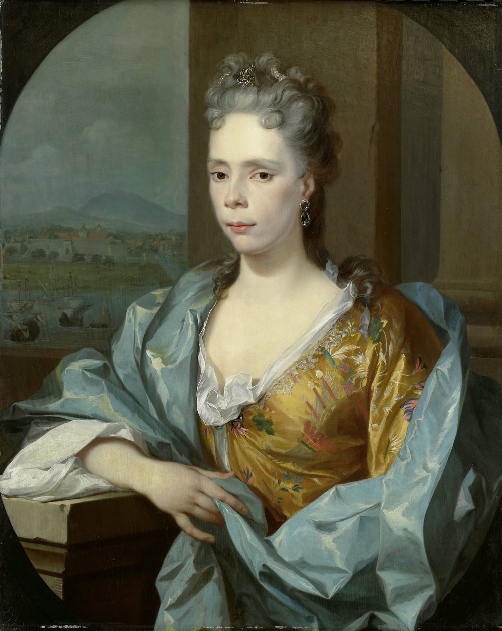 Retrato de Elisabeth van Riebeeck, Filha de Abraham van Riebeeck, Esposa de Gerard van Oosten de Nicolaas Verkolje