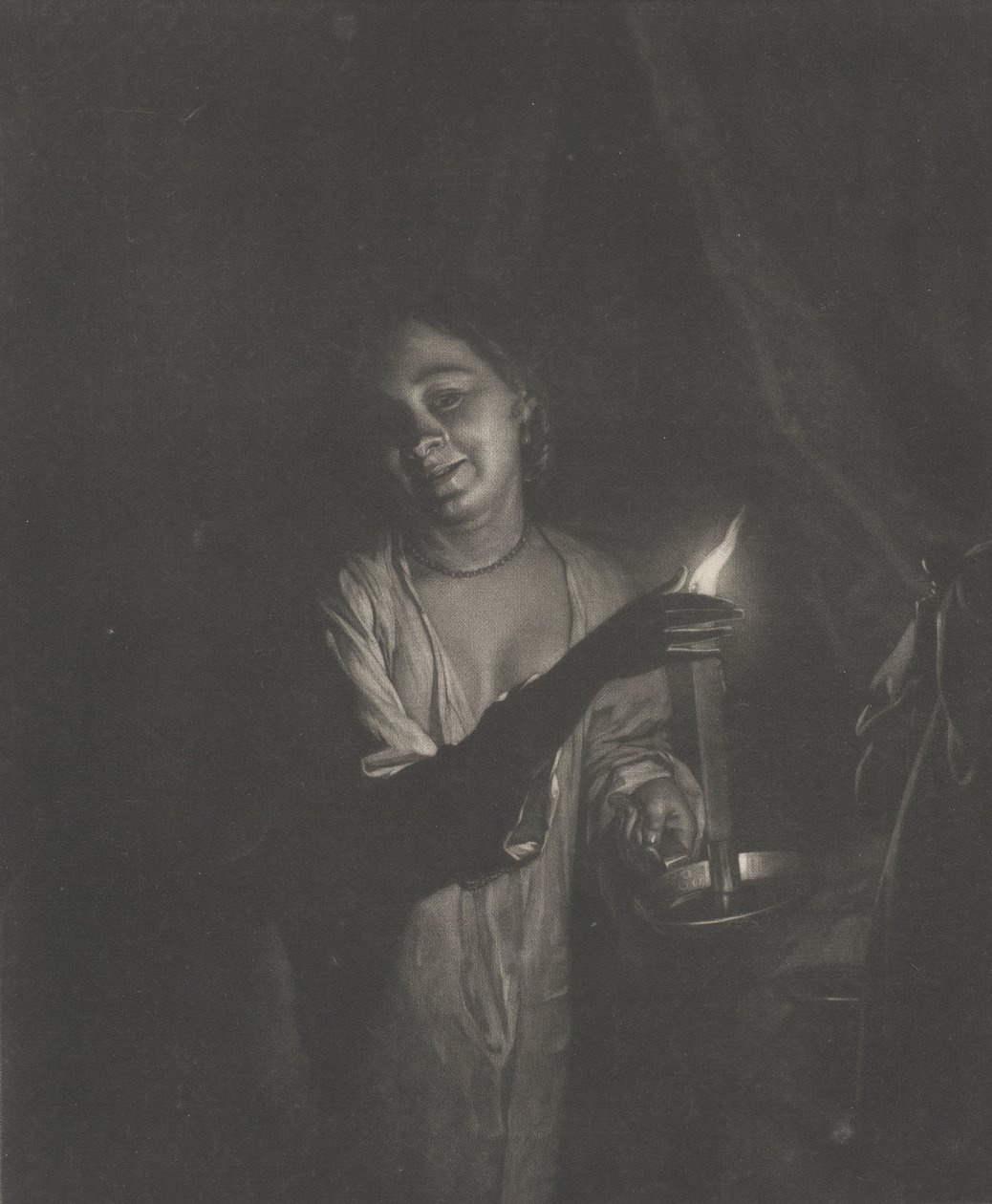 Jovem segurando uma vela em um quarto de dormir, 1690-1715., 1690-1715. de Nicolaas Verkolje