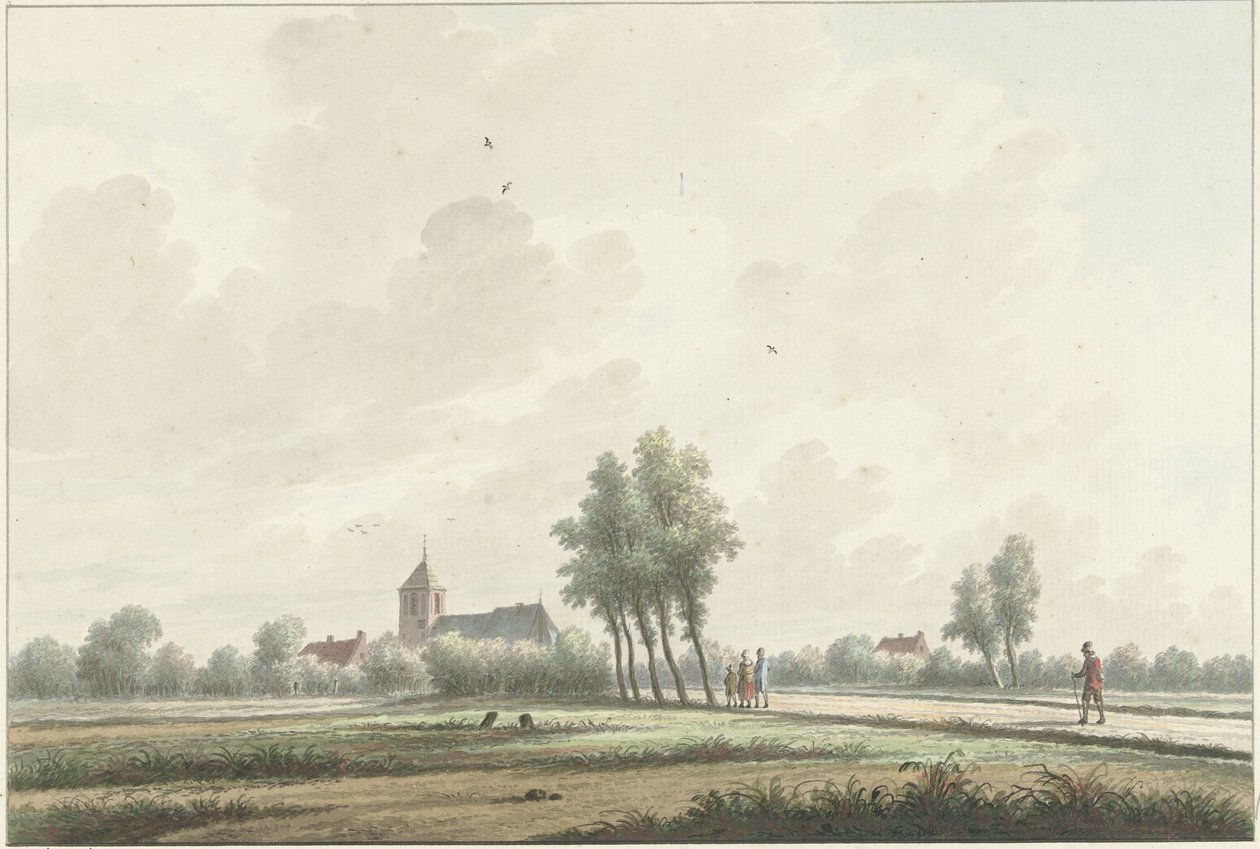 Uma paisagem com uma igreja no horizonte de Nicolaas Wicart