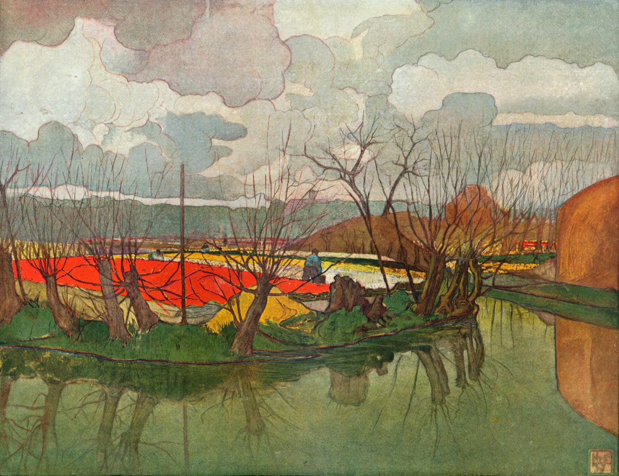 Uma fazenda de tulipas na Holanda, c1898 de Nicolaas Wilhelm Jungmann