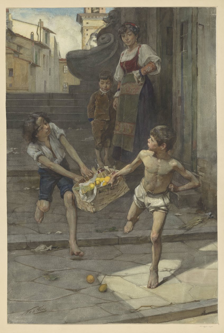 Cena de rua numa cidade italiana de Nicolaas van der Waay