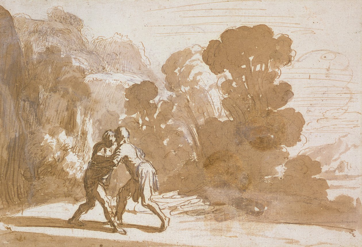 No.3192 Jacob Lutando com um Anjo, c.1605-10 (caneta e tinta com lavagem) de Nicolaes Cornelisz Moeyaert
