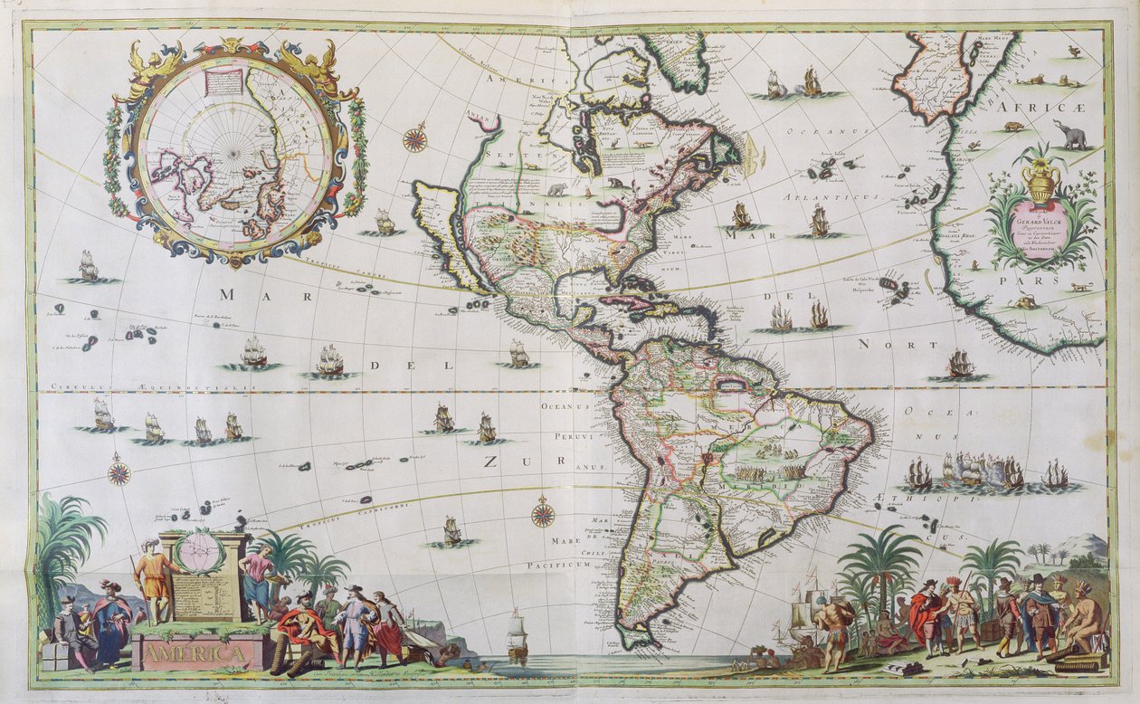 América, placa 84, de &39;Atlas Minor Sive Geographica Compendiosa&39;, 1680 (gravura colorida à mão) de Nicolaes Jansz Visscher