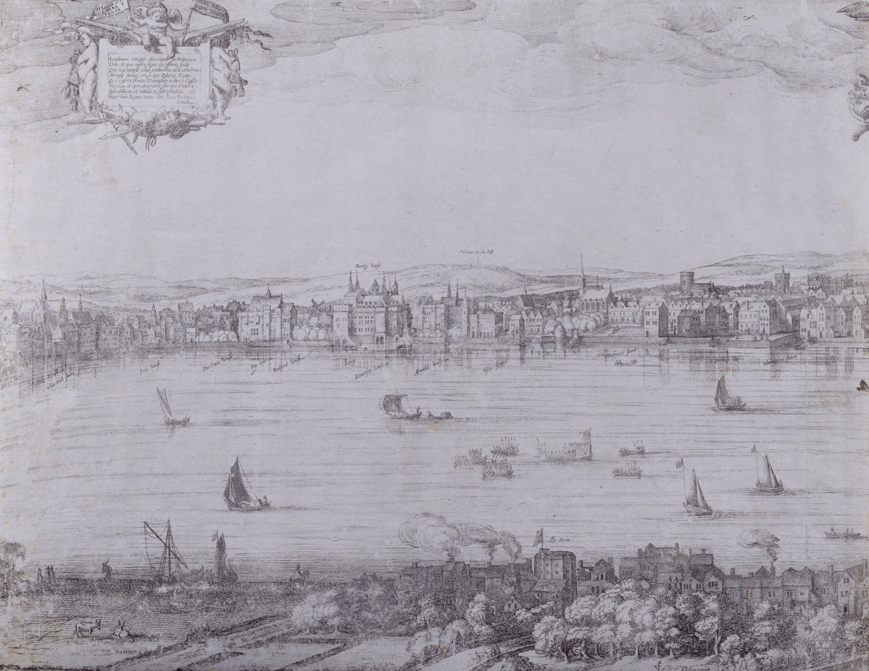 Panorama de Londres e do Tâmisa, primeira parte de Whitehall a Blackfriars, c.1600 (ver também 7214 e 64730-31) de Nicolaes Jansz Visscher