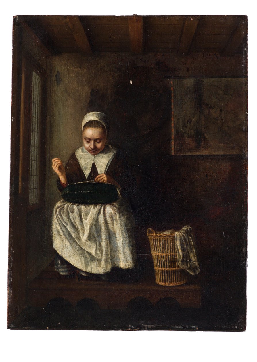 Uma garota de costura de Nicolaes Maes