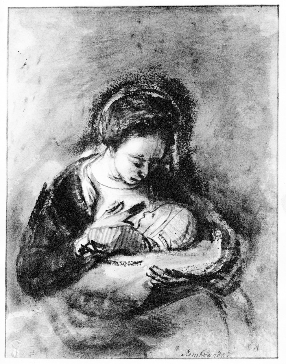 Mãe e Filho, c.1655 (caneta, tinta e papel) de Nicolaes Maes