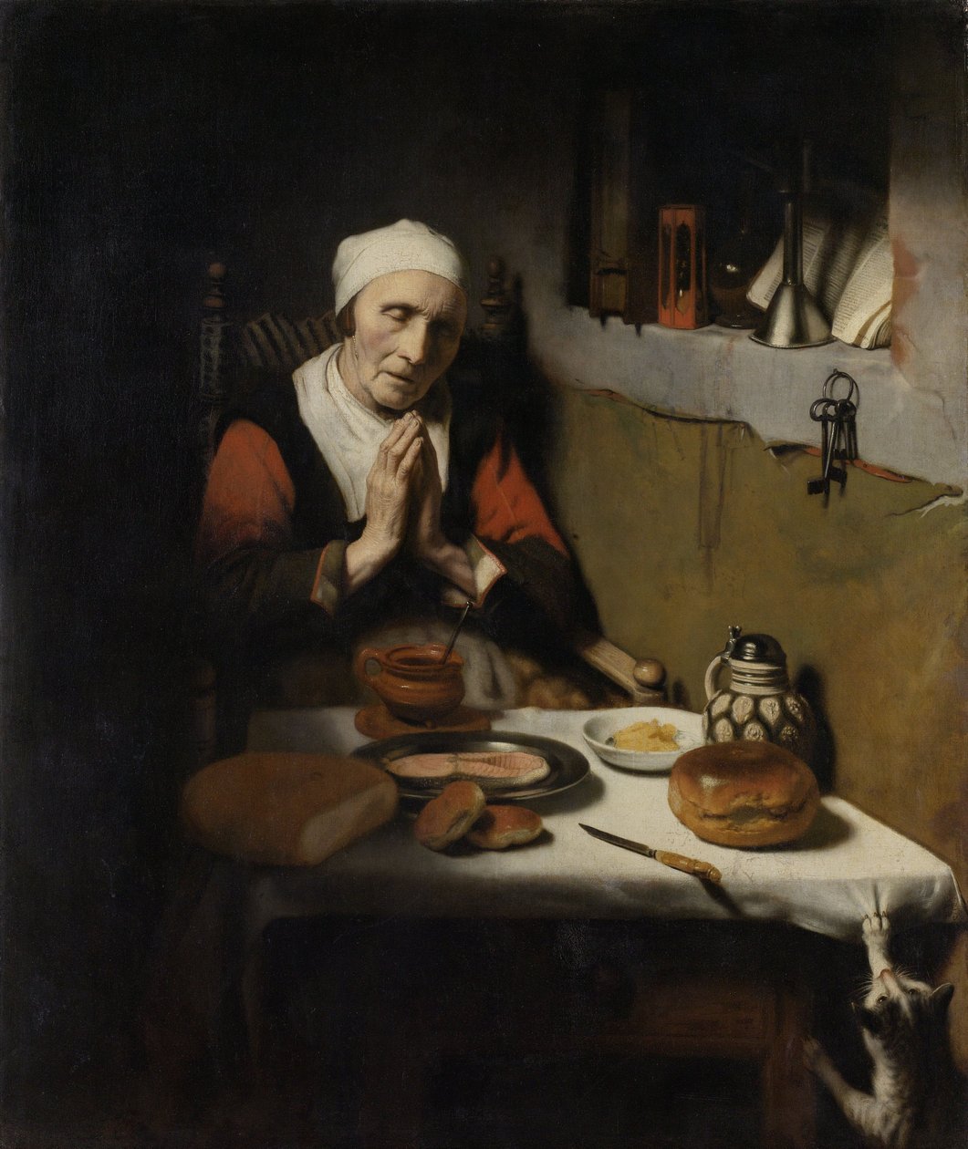 Velha Mulher Dizendo Graça, conhecida como "A Oração sem Fim", c.1656 de Nicolaes Maes