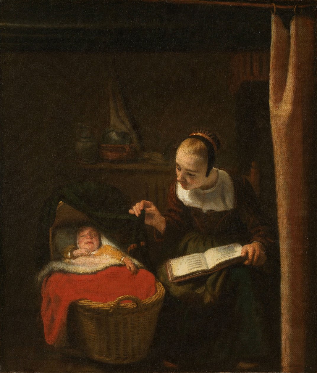 Jovem mulher em um berço, 1652-62 de Nicolaes Maes