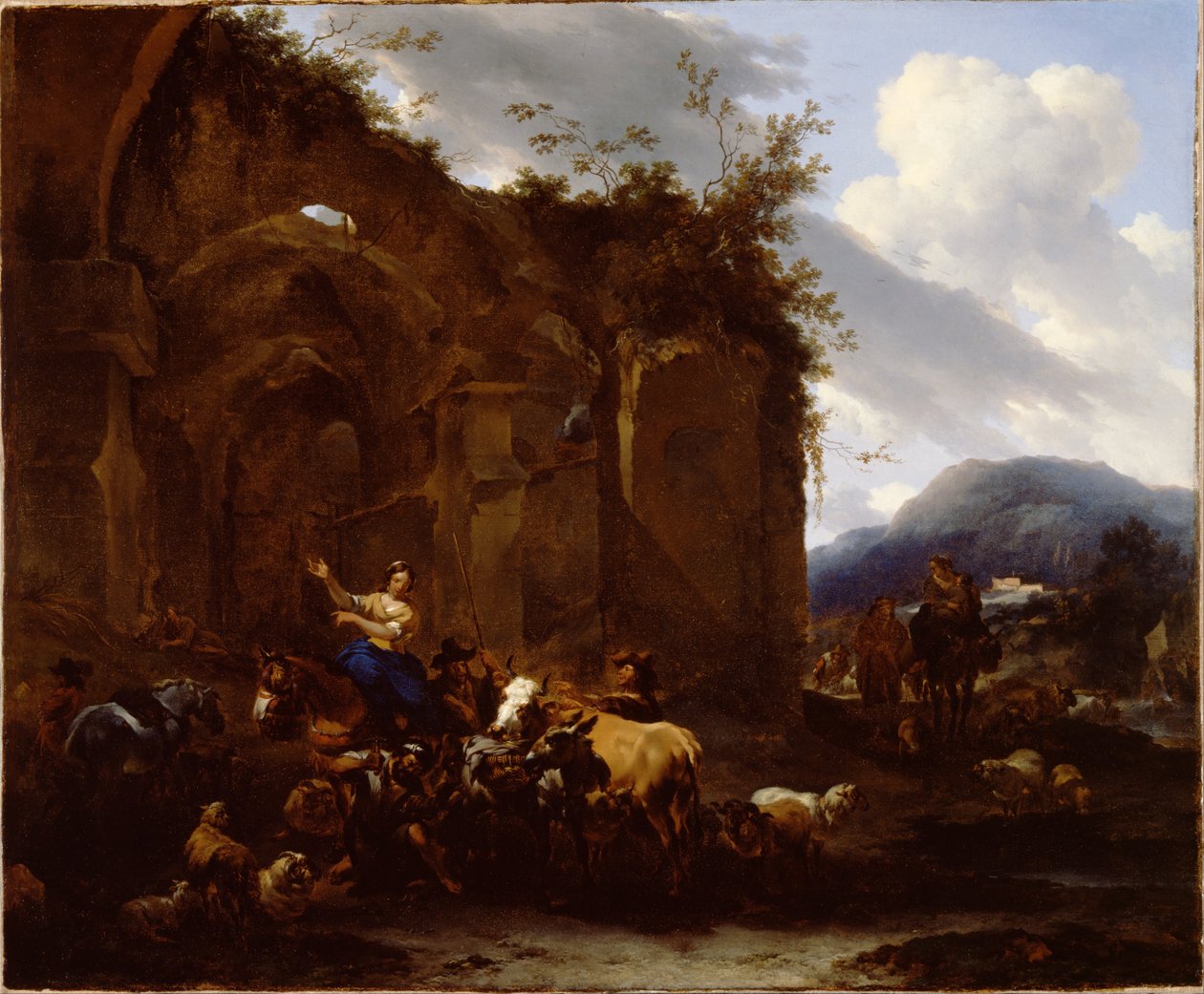Um ferrador e camponeses perto das ruínas romanas de Nicolaes Pietersz. Berchem