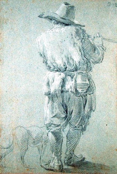 Pastor de flauta, 1644 (giz sobre papel) de Nicolaes Pietersz. Berchem