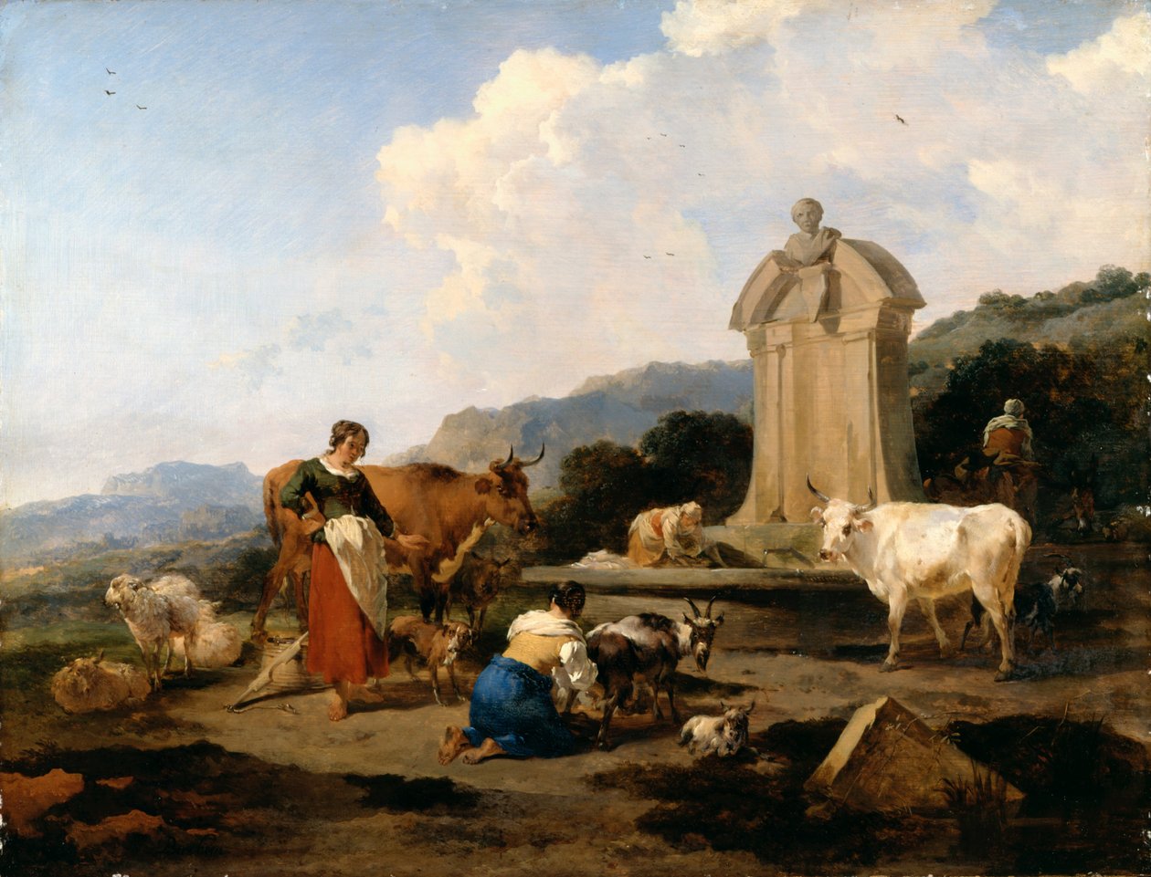Fonte romana com gado e figuras (Le Midi) de Nicolaes Pietersz. Berchem