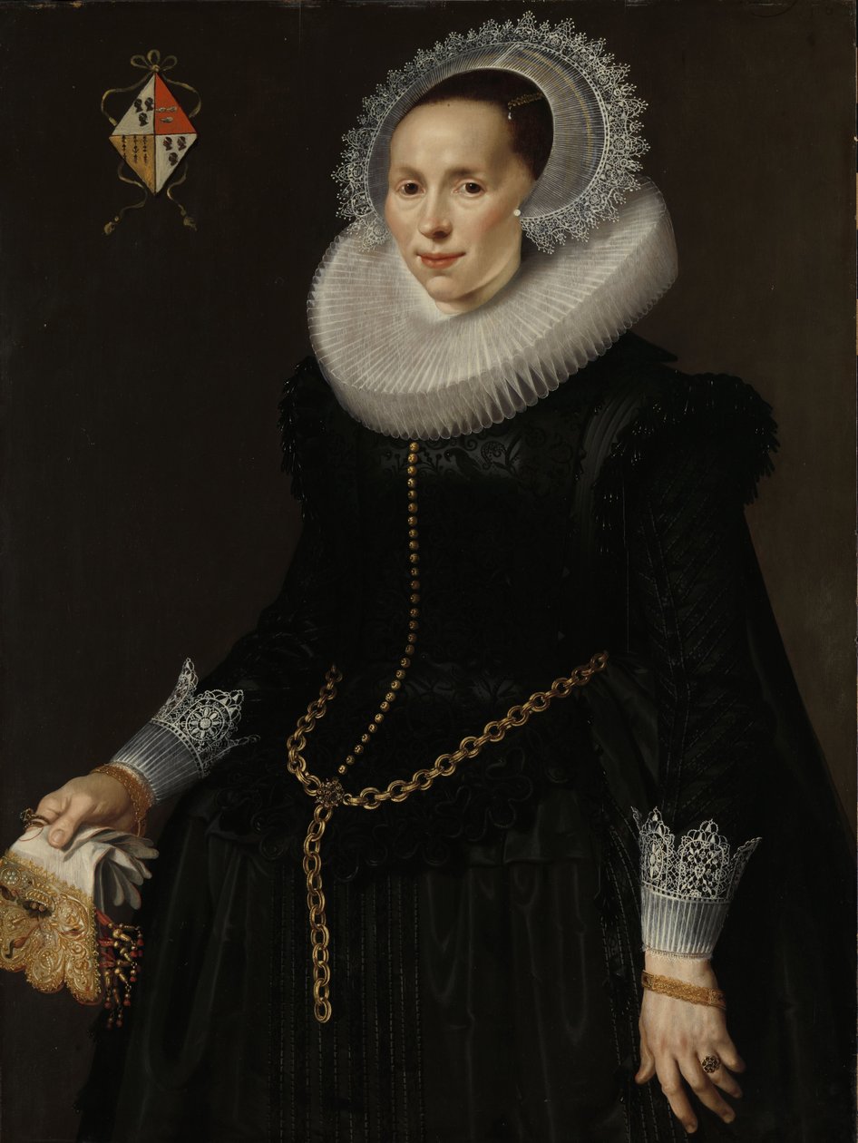 Retrato de Johanna Le Maire, esposa de Pieter van Son, c.1622-29 (óleo sobre painel) de Nicolaes  Eliasz