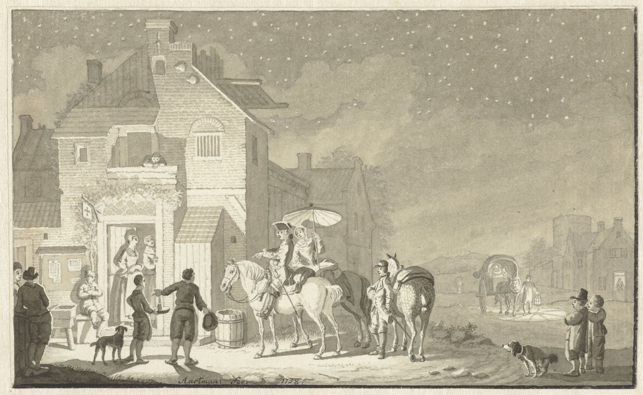 Grupo de viagem para pousada à noite de Nicolaes Aartman