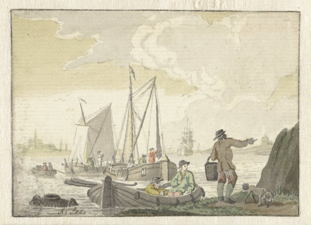 Vista para o rio com navios de Nicolaes Aartman