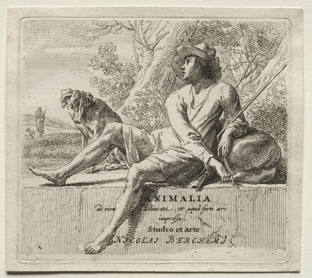 Animalia: Frontispício, Pastor e Cão de Nicolaes Berchem