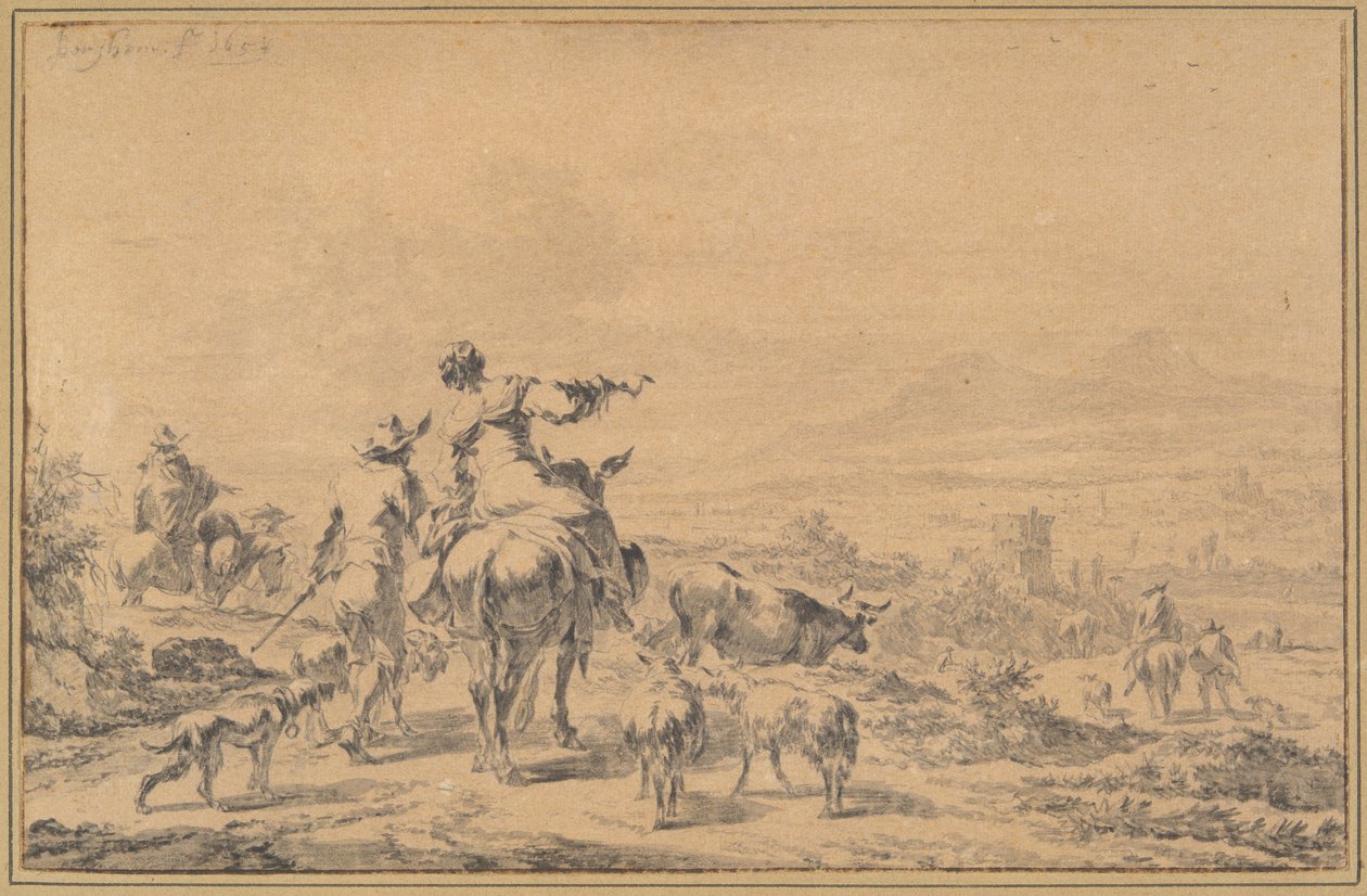 Pastores em uma paisagem italiana de Nicolaes Berchem