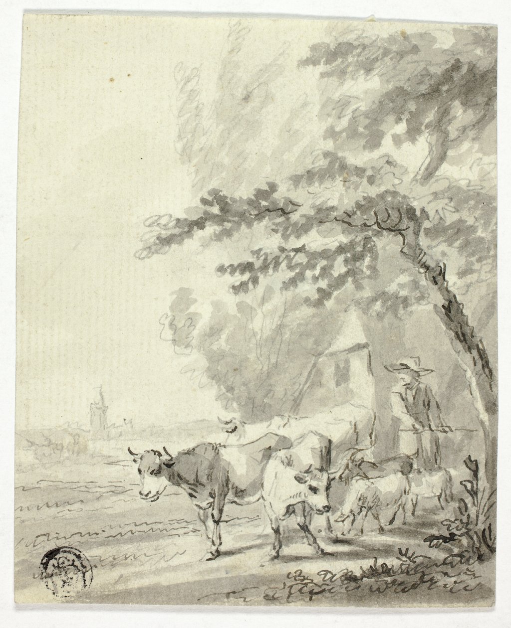 Homem pastoreando vacas e ovelhas de Nicolaes Berchem