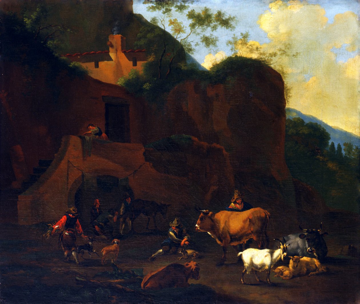 Camponeses e Gado, século XVII de Nicolaes Berchem