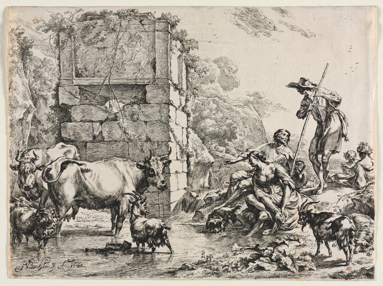 A vaca bebendo de Nicolaes Berchem