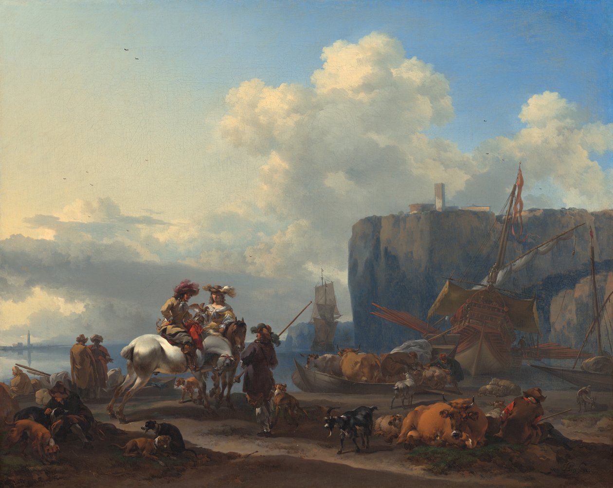 Vista de um porto italiano, início da década de 1660. de Nicolaes Berchem