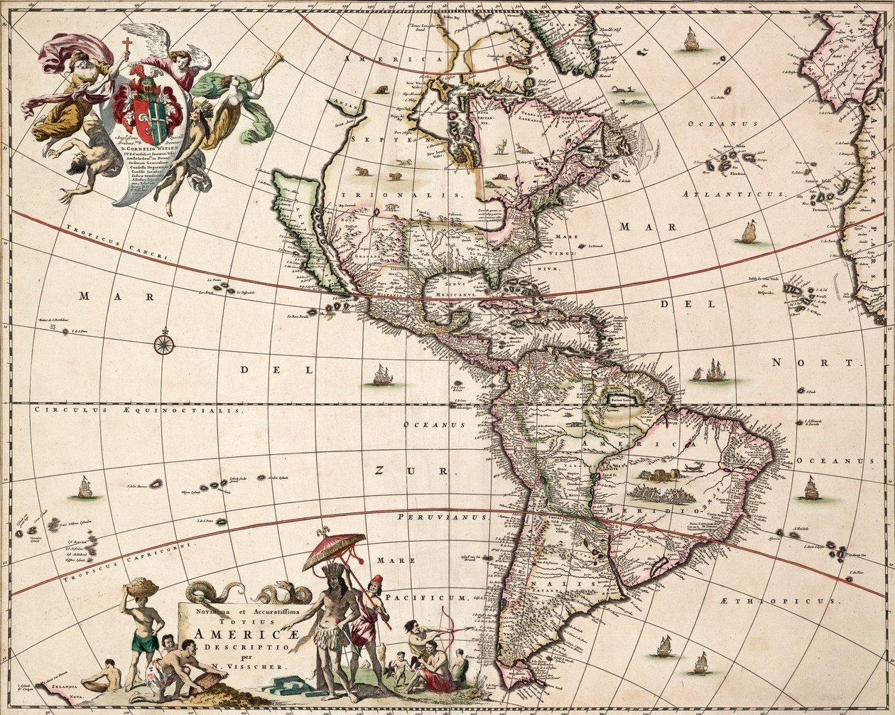 Carta das Américas, c.1671 (gravura colorida) de Nicolaes Jansz (1586 1652) Visscher