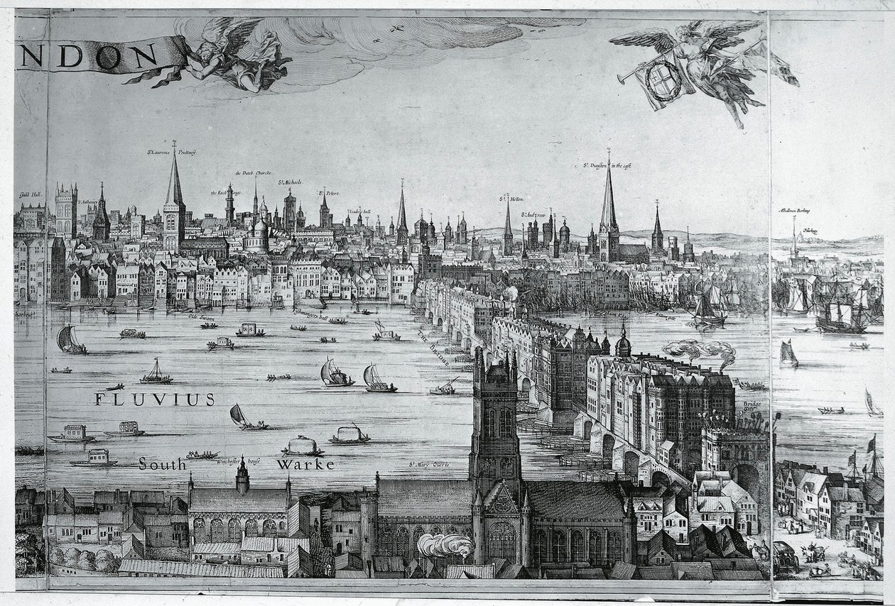 Reino Unido, Inglaterra, Vista da cidade de Londres com a London Bridge de Nicolaes Jansz (1586 1652) Visscher