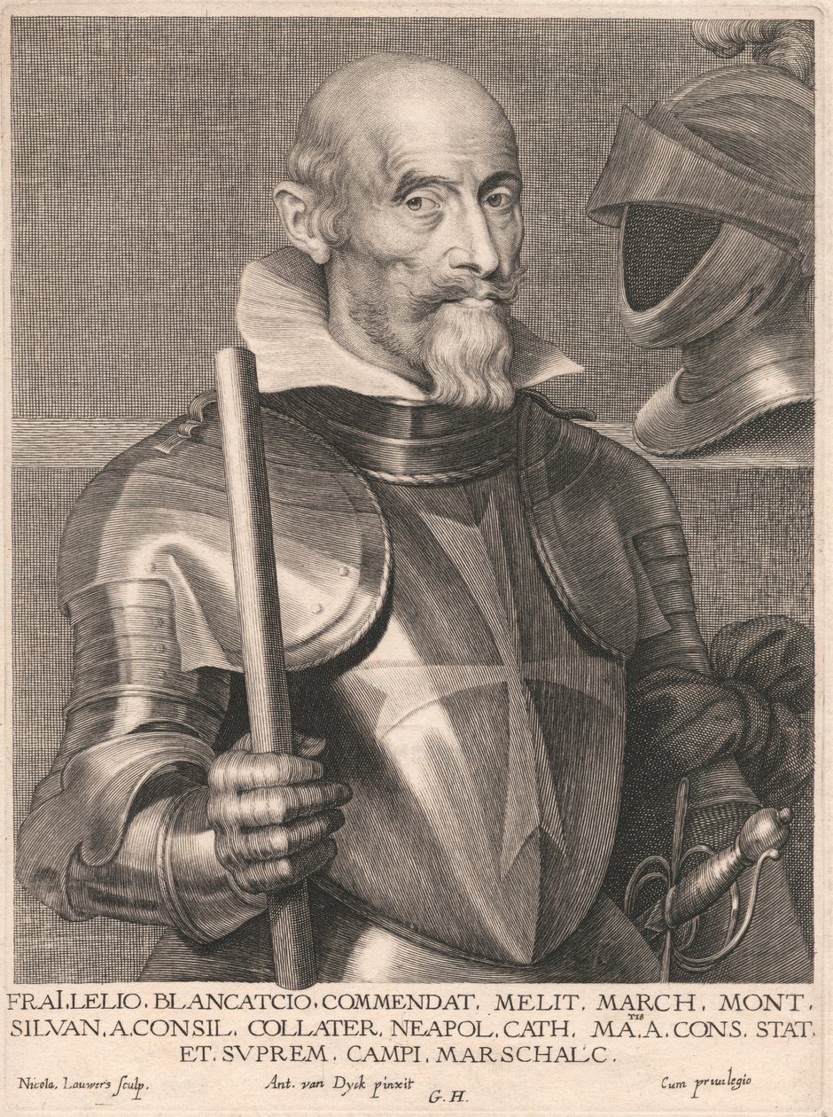 Frai.Lelio. Blancatcio. Commendat, Melit. March. Mont. Silvan. a.Consil. Collater. Neapol. Cath. Matis. a. Cons. Stat. et. Suprem. Campi. Arcschalc. de Nicolaes Lauwers