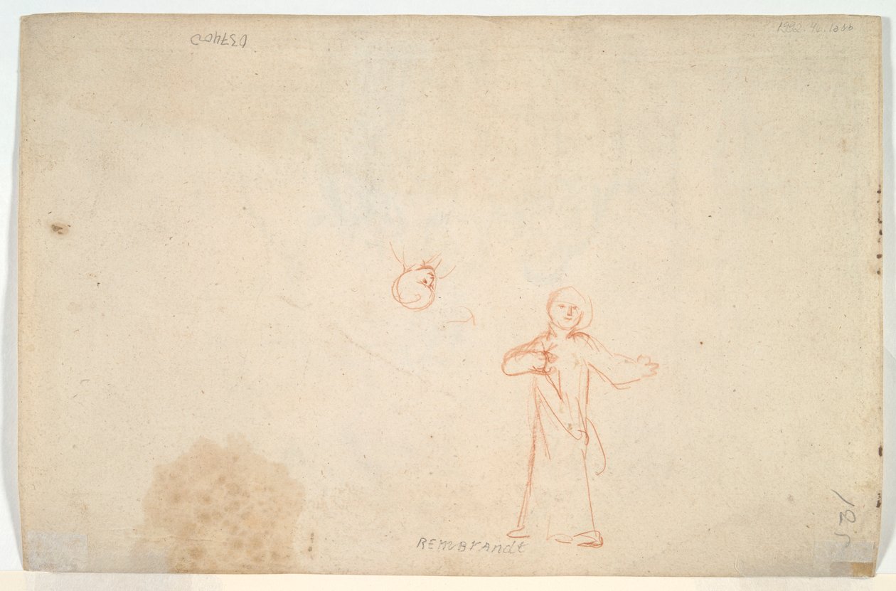 Abraham Entretendo os Anjos (reto); Mulher em pé e estudo de uma cabeça (verso) de Nicolaes Maes