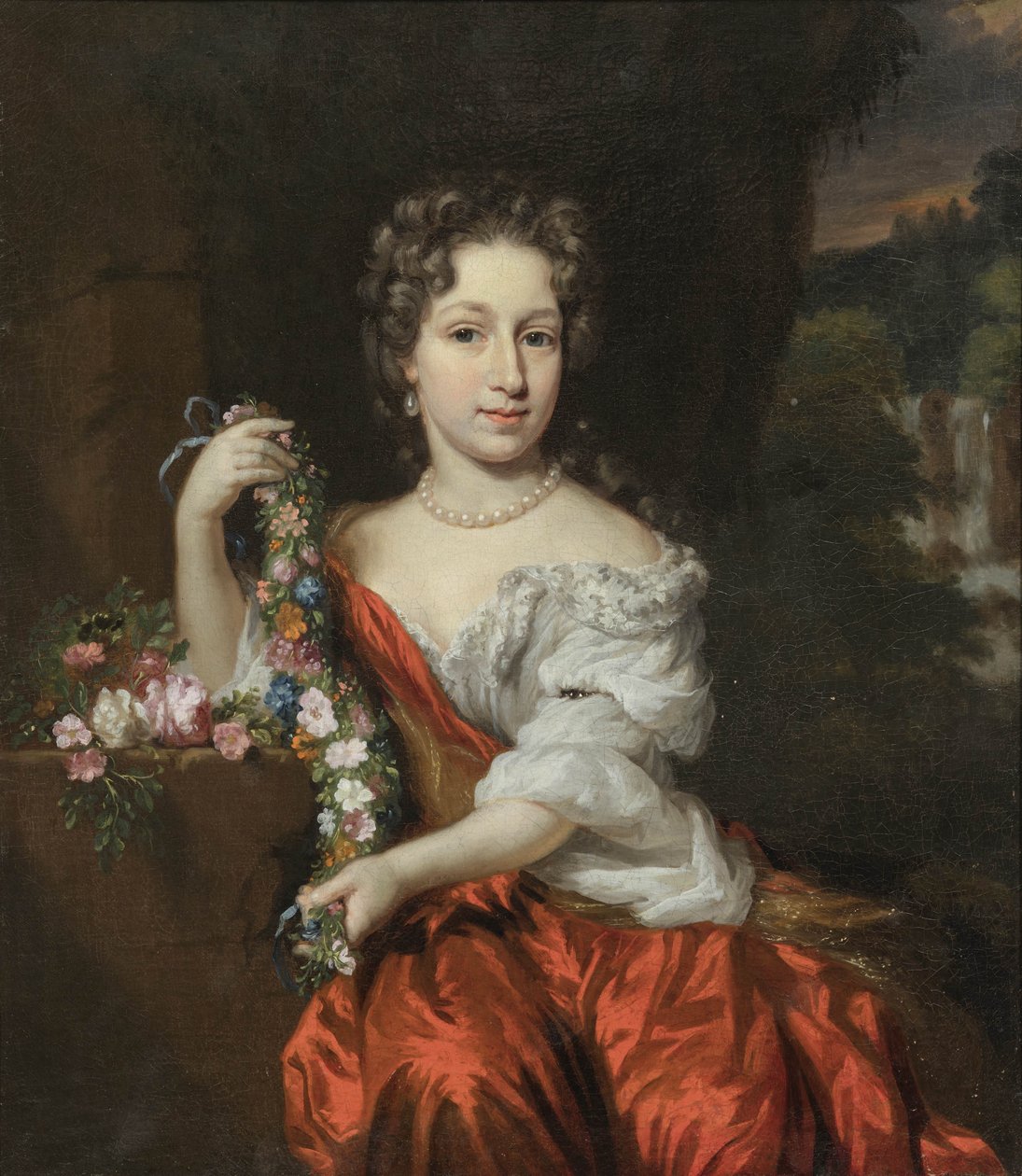 Holandês: Retrato de uma mulher desconhecida Retrato de uma jovem mulher com uma grinalda de flores de Nicolaes Maes