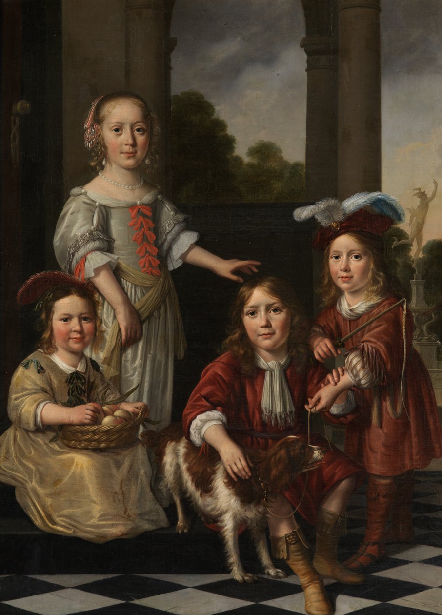 Retrato de quatro crianças (óleo sobre tela) de Nicolaes Maes