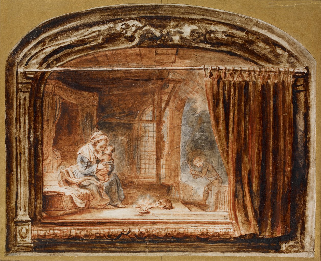 A Sagrada Família com José cortando madeira, meados do século XVII de Nicolaes Maes
