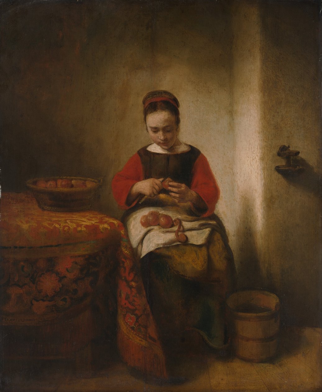 Jovem mulher descascando maçãs, ca. 1655 de Nicolaes Maes