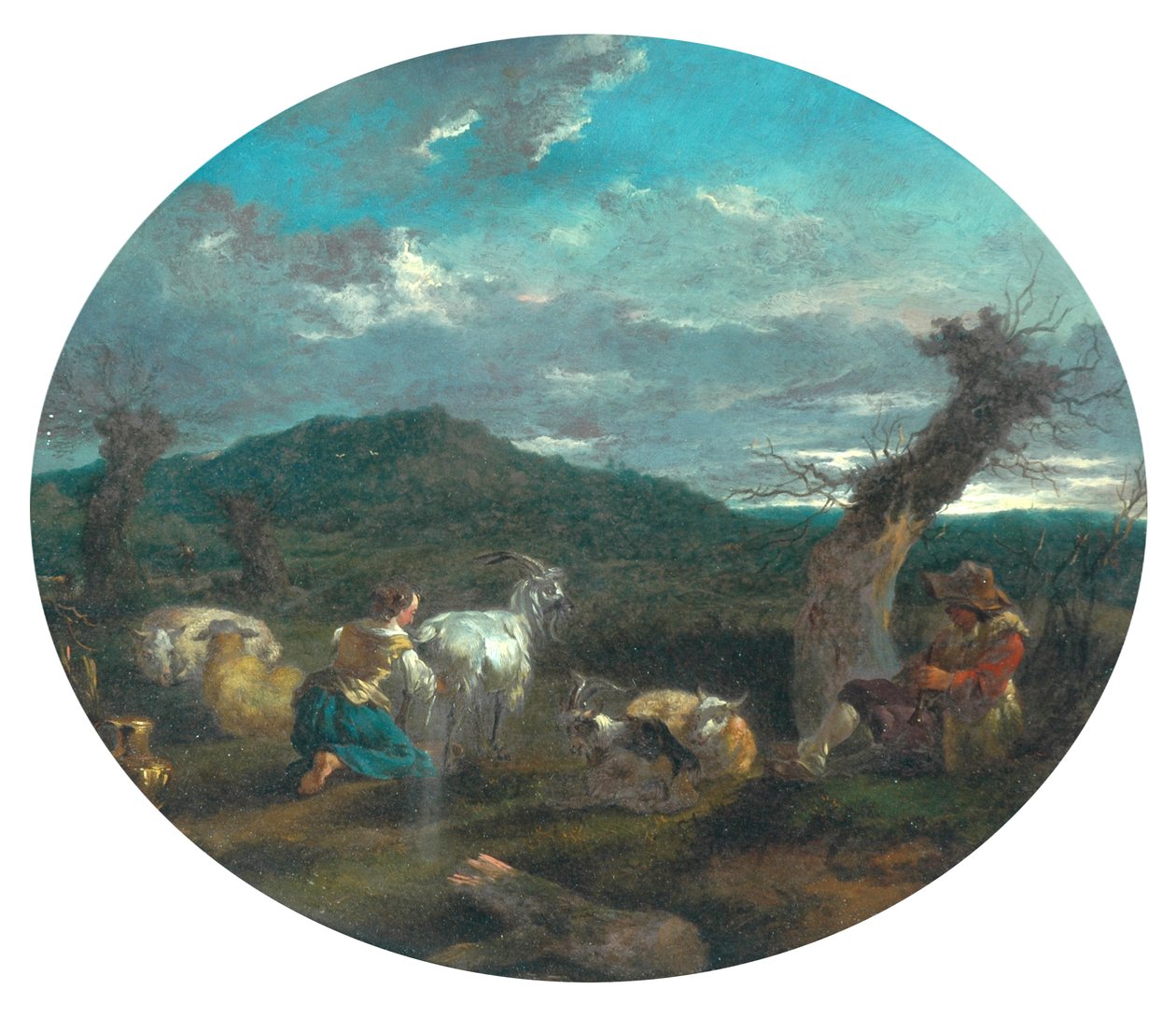 Cena Pastoral (óleo sobre painel) de Nicolaes Pietersz (attr.to) Berchem