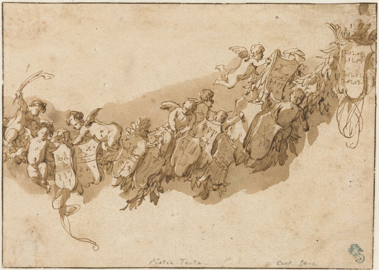 Grinalda heráldica rodeada de anjos de Nicolaes Pietersz Berchem (possibly)