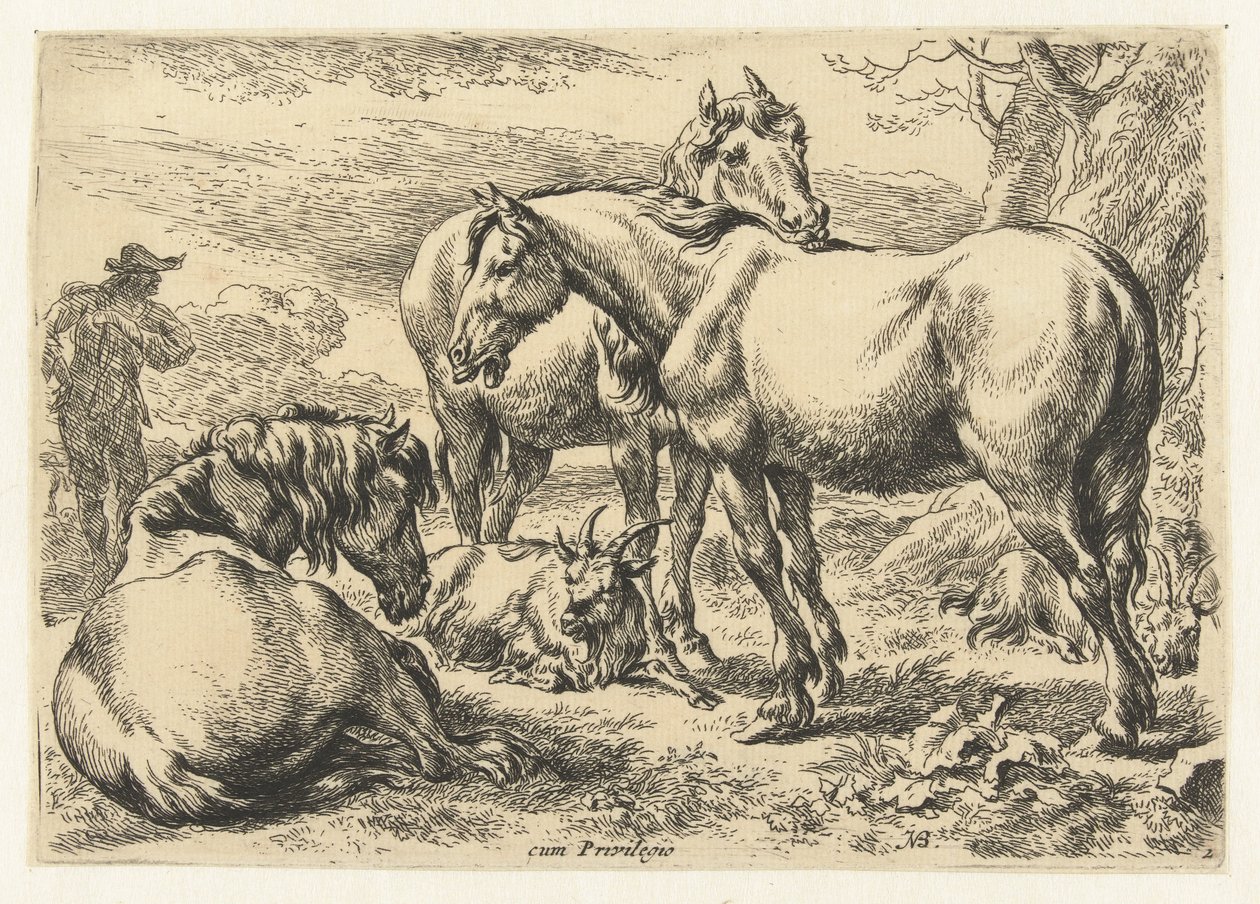 Três cavalos
Animais (título da série) de Nicolaes Pietersz Berchem