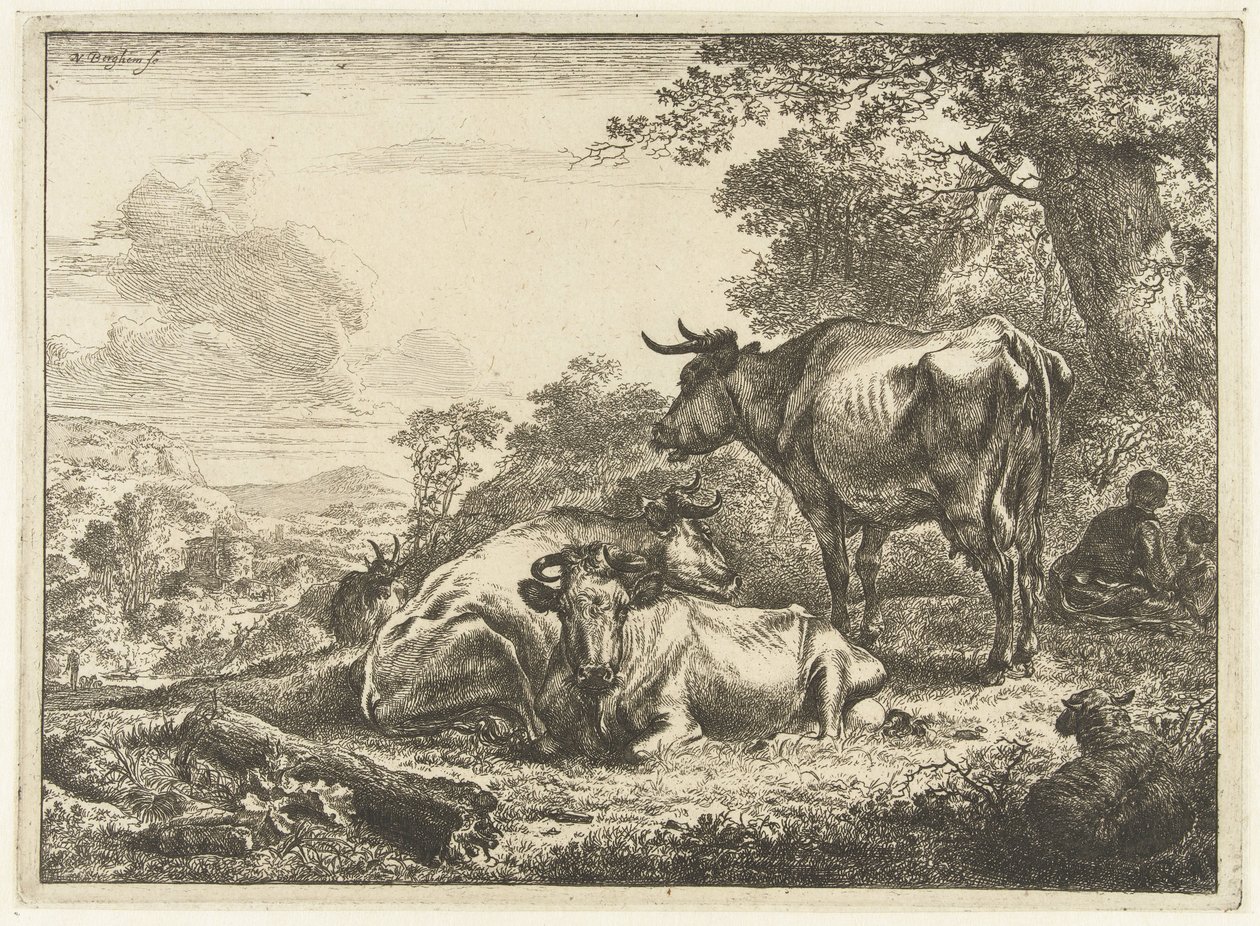 Três vacas em repouso de Nicolaes Pietersz Berchem