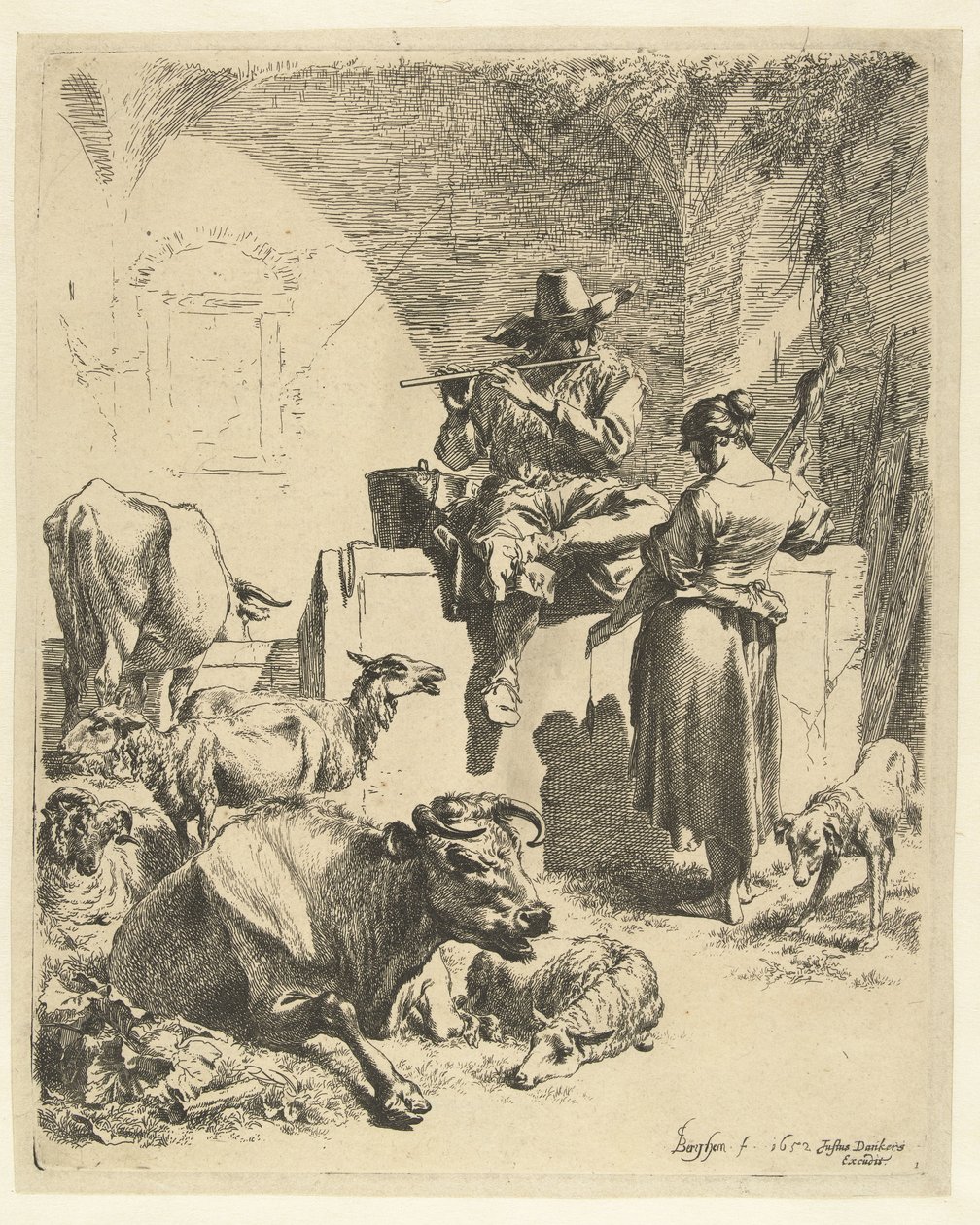 Flauta tocando pastor e girador de Nicolaes Pietersz Berchem