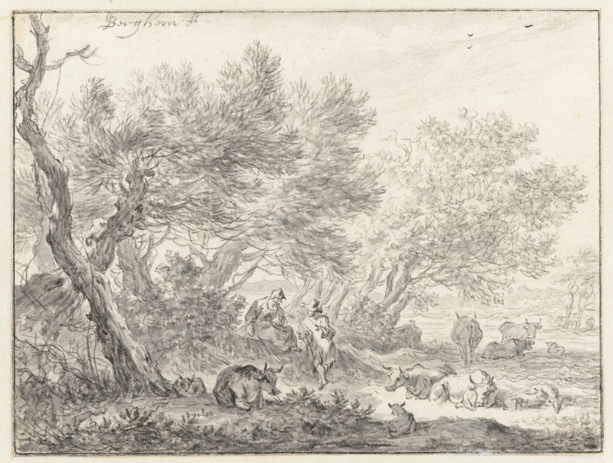 Pastores e gado perto de um grupo de árvores de Nicolaes Pietersz Berchem