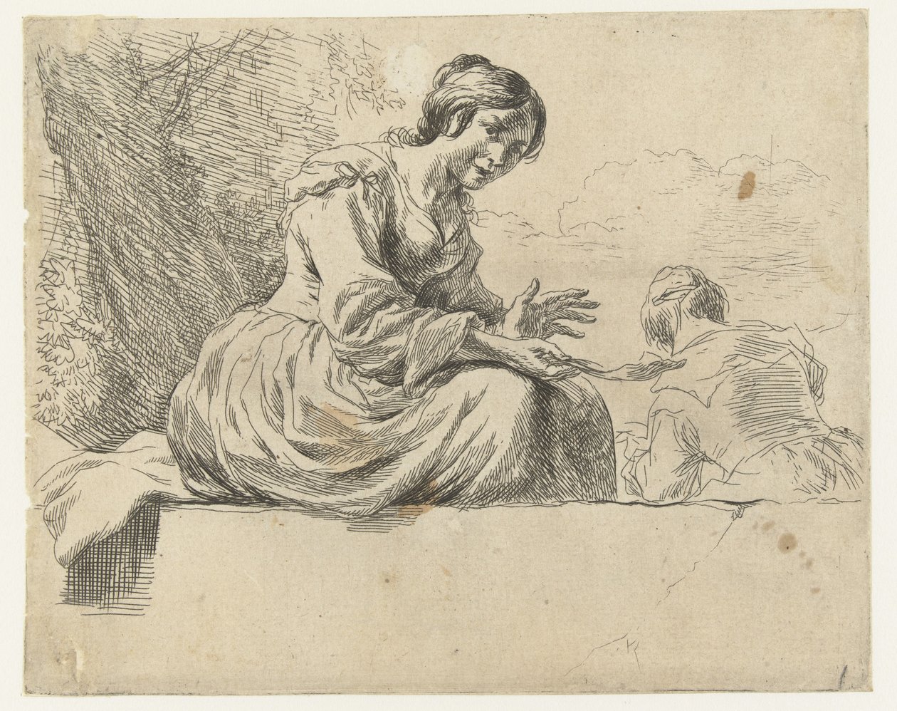 Jovem mulher sentada sobre uma pedra
Ovelhas (título da série)
Animalia ad vivum delineata et aqua forti aeri impressa Studio et Arte Nicolai Berchemi (título da série) de Nicolaes Pietersz Berchem