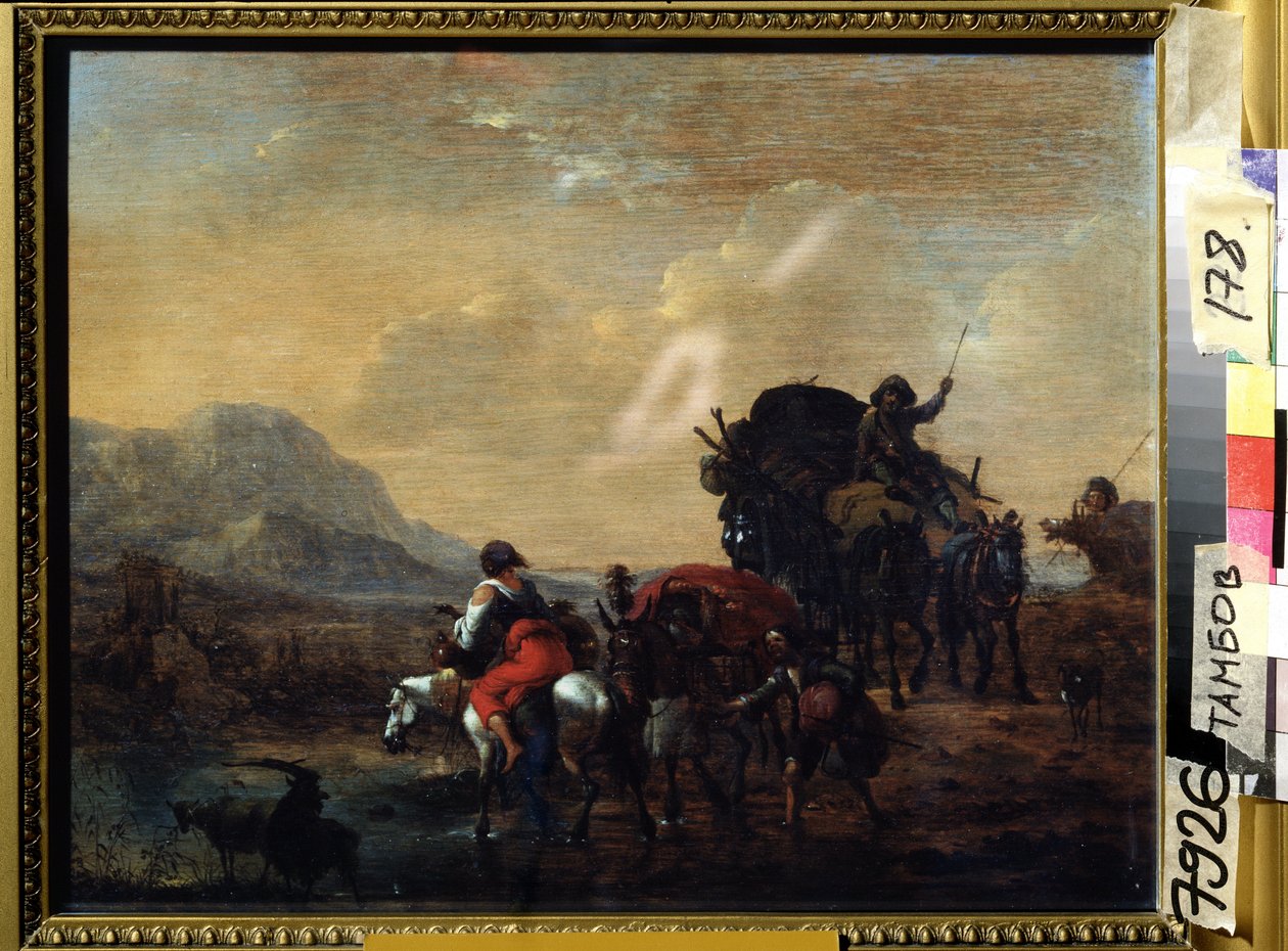 "La caravane" (O comboio) Peinture de Nicolaes Claes Pietersz Berchem (ou Berchen, Berighem, Berrighem, Berrigham) (1620-1683) 1655 Galeria de Arte Regional, Tambov, Russie de Nicolaes Pietersz. Berchem