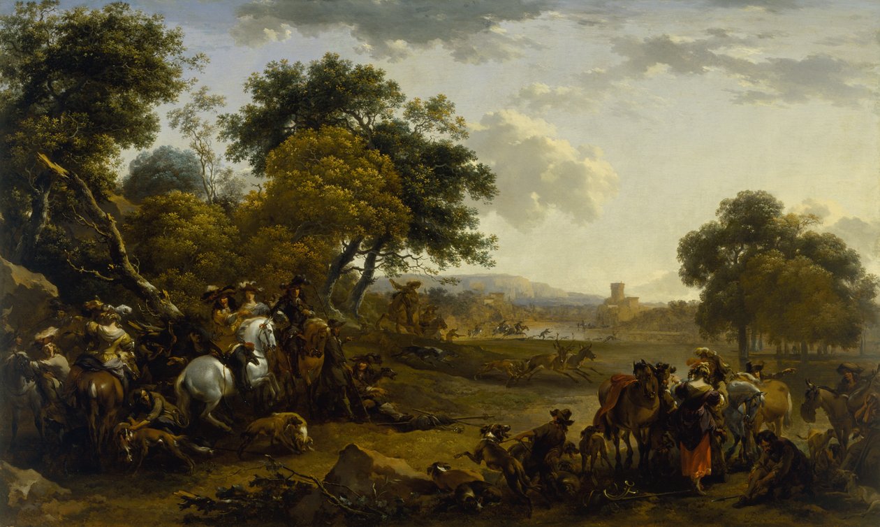 Paisagem com caçadores de Nicolaes Pietersz. Berchem